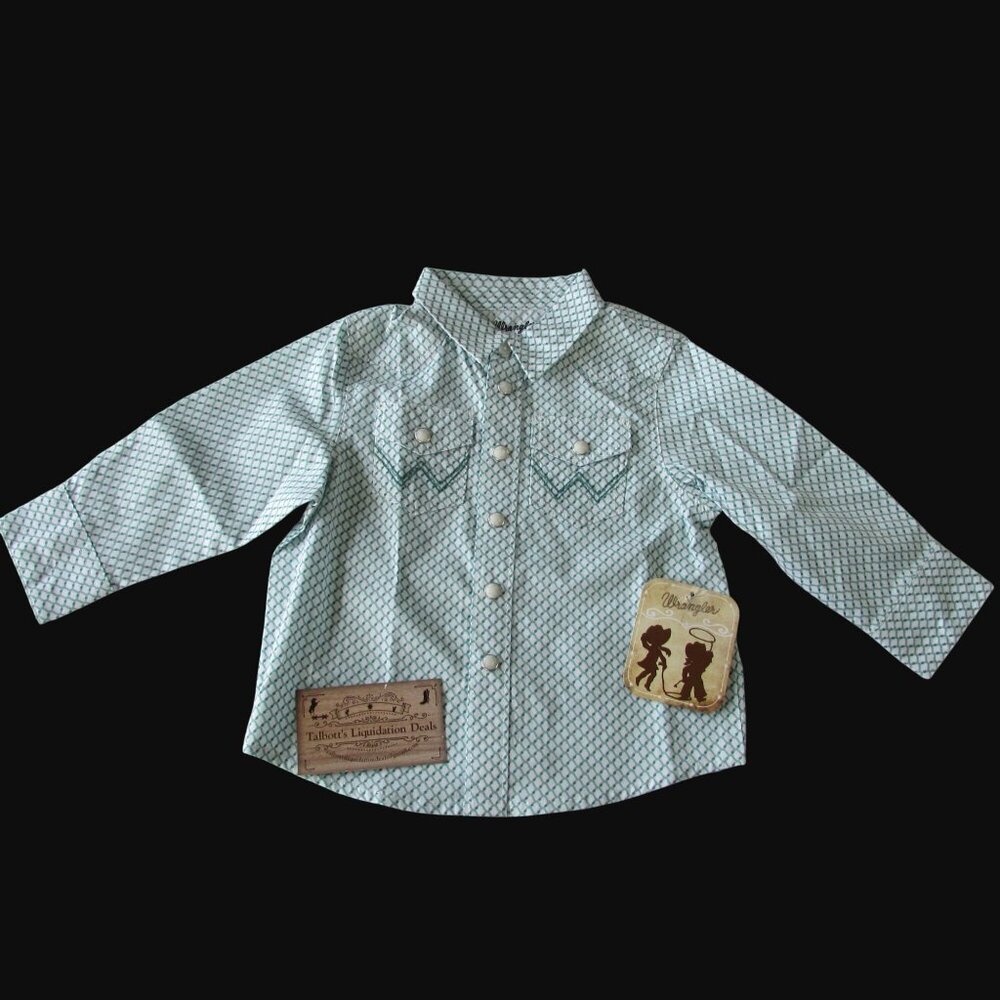 Wrangler Baby Boy's 12M Long Sleeve Western Snap Print Shirt White/Teal